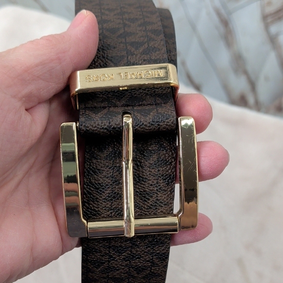 Michael Kors Monogram Brown Belt with Gold Buckle - Picture 3 of 5